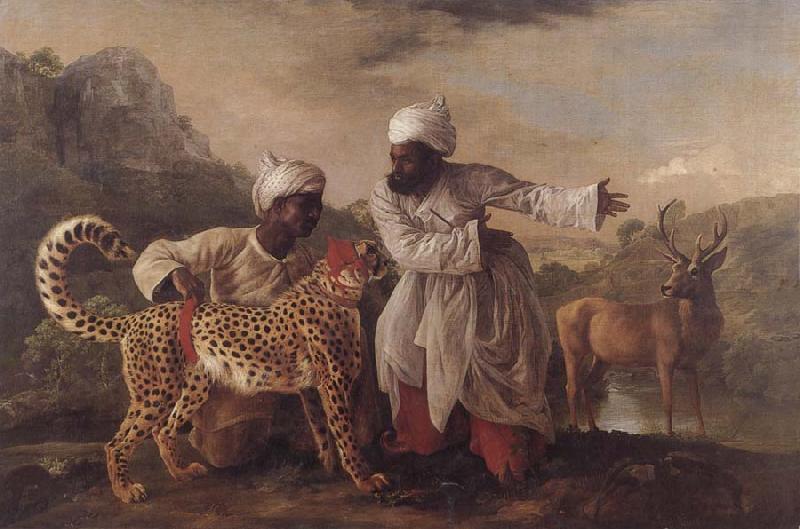 George Stubbs Cheetah and Stag with Two Indians Sweden oil painting art